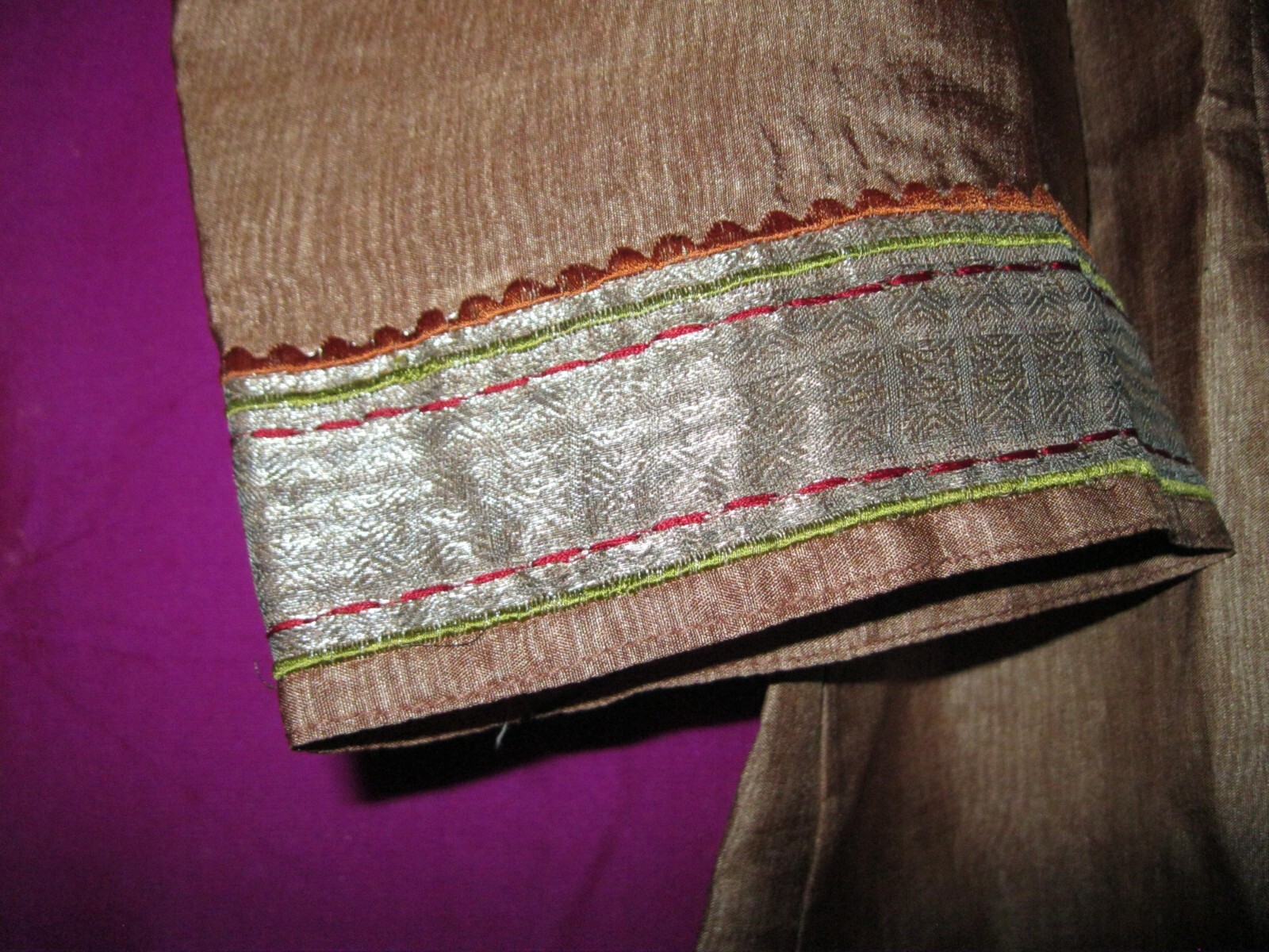 INDIA, SILK GARMENT SZ. M., MANGO COLORED W/ GOLD THREAD FRONT, 3/4 SLEEVES