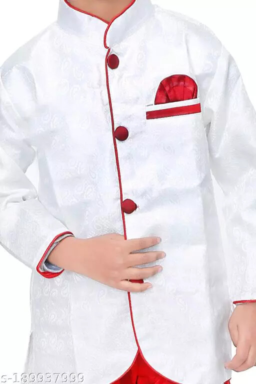 Indian Bollywood Wear Kids & Boys Fancy Kurta maroon-kora kurta set (Pack of 1)