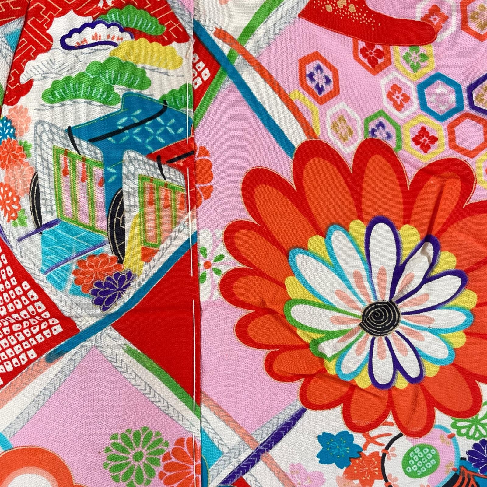 Haori pink Kids Shichi-Go-San (7-5-3) Festival: Hifu (vest) and Kimono【used】