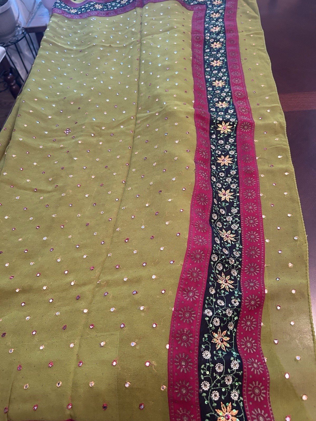 Georgette Olive Green Saree W/H Sequence work looks like Abhla . 36 Blouse