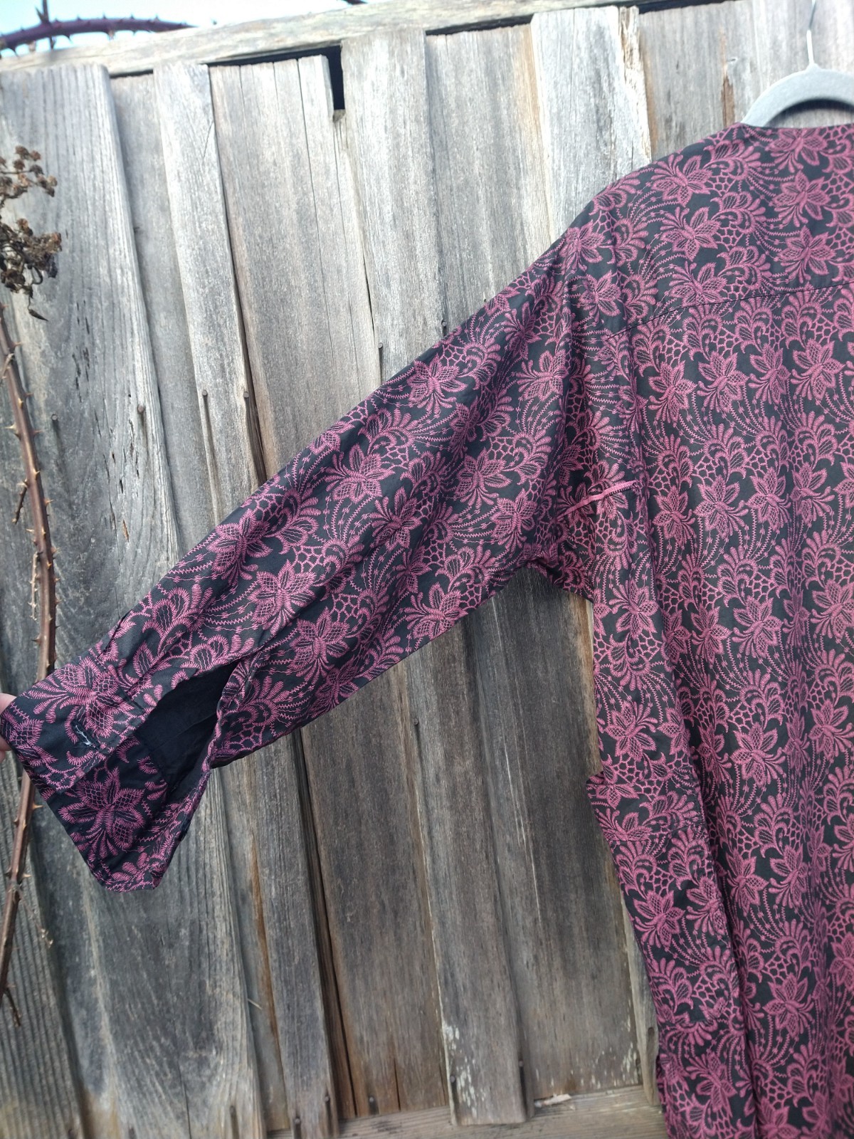 Kurta – Long Shirt Black Purple Floral Pockets Long Sleeve Handmade