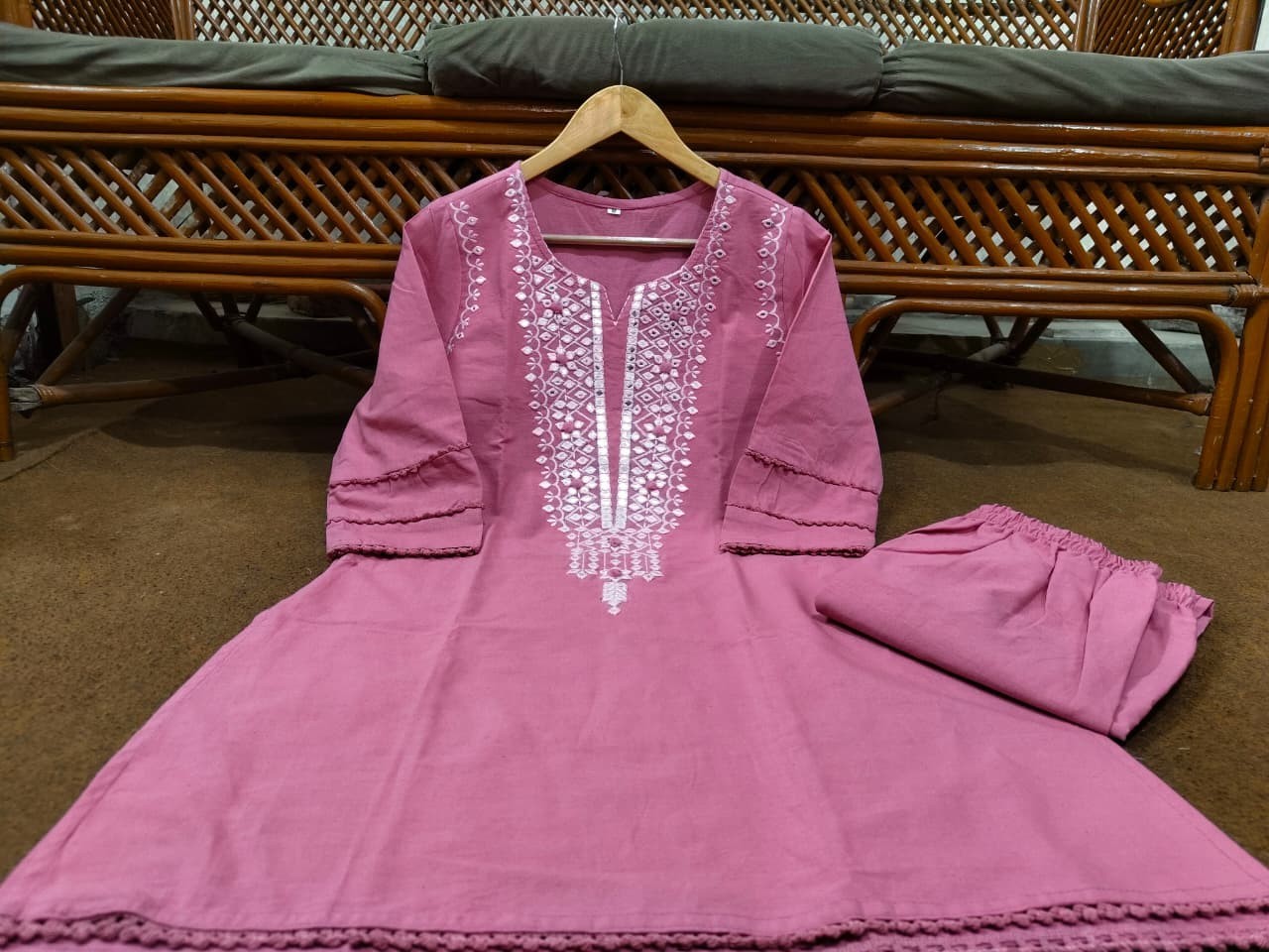 Beautiful Mirror Embroidery Work Kurta Set Indian Women Ethnic Kurti Palazzo Set