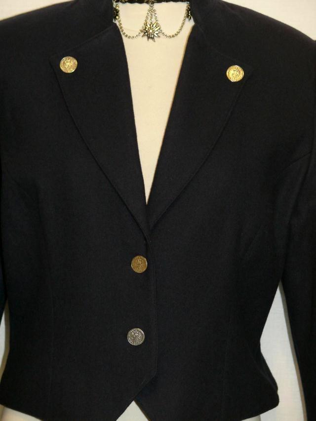 WOOL Fitted JACKET Women German Austria Short BLUE Dress Pants B39″ 8 S