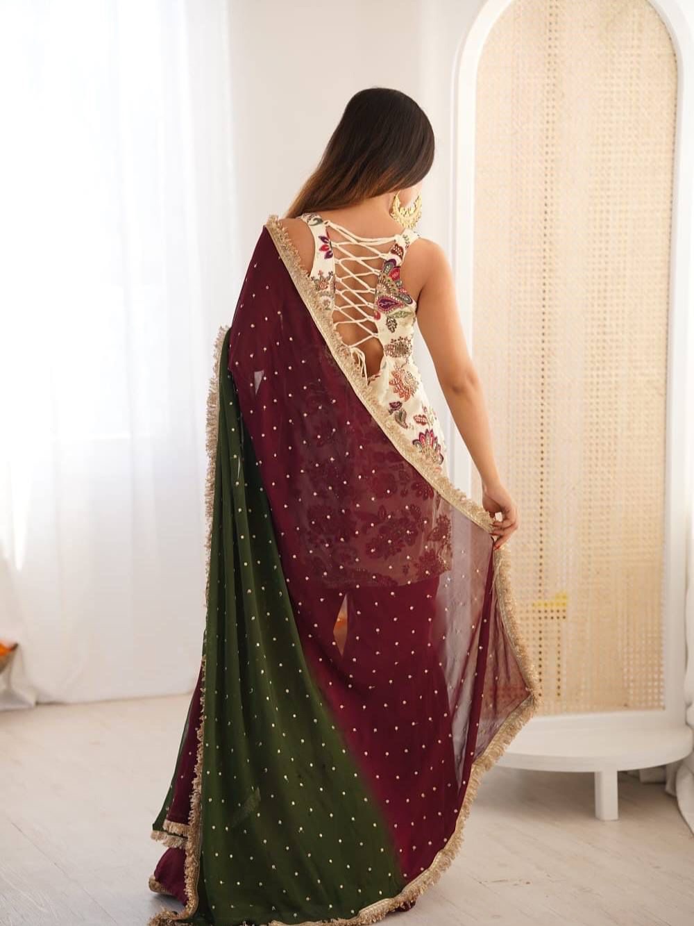 Designer sequin embroidered sleeveless sharara suit with dupatta set party wear