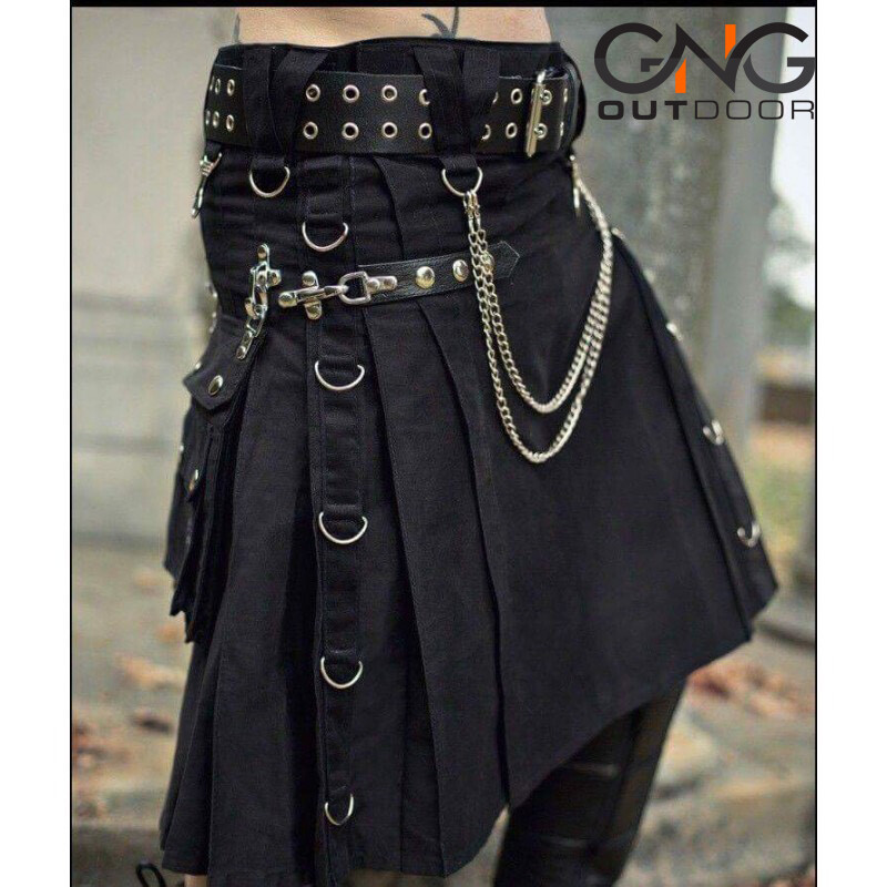 Scottish Black Gothic Tactical Kilt Utility Chain Fashion Kilt For Men 28″ – 62″