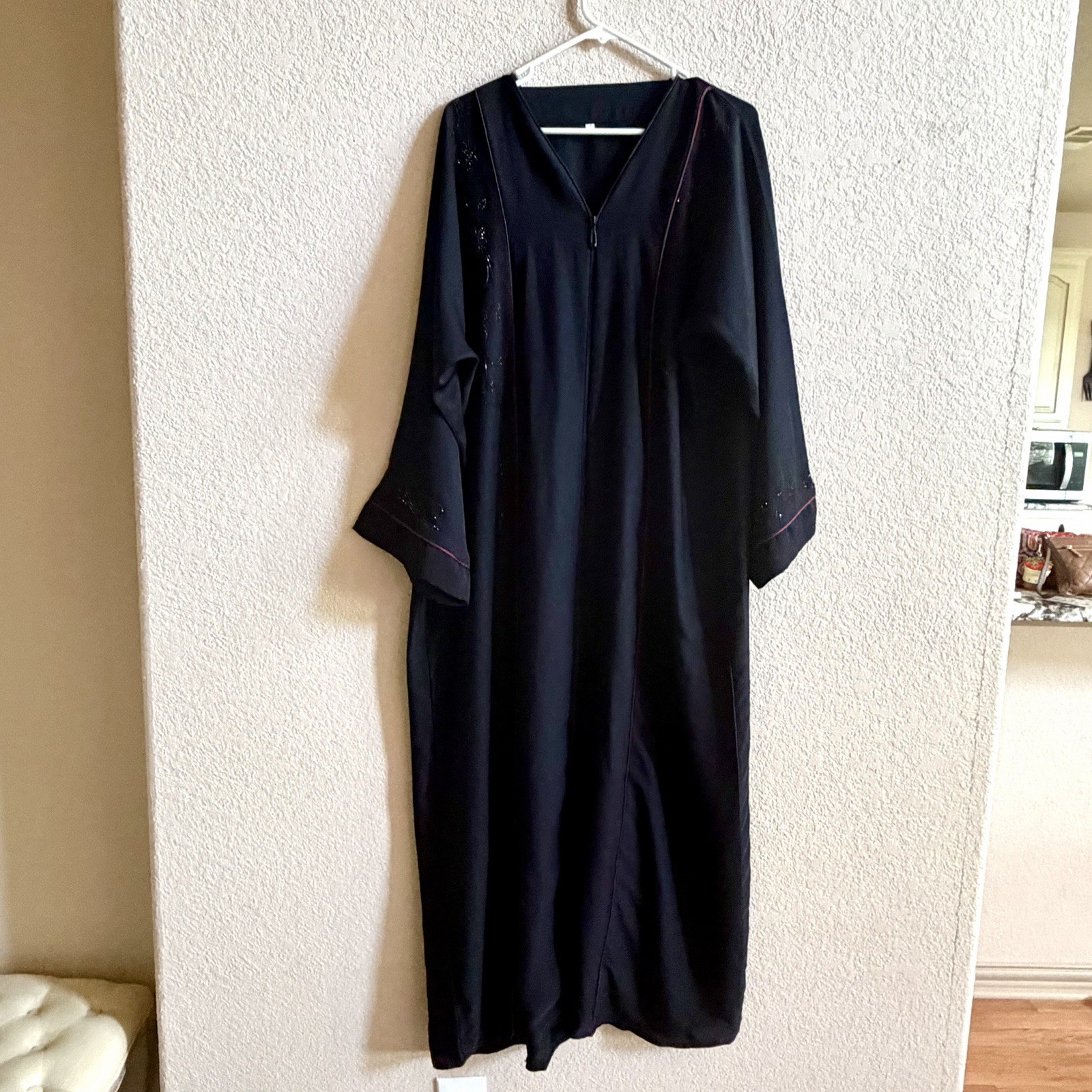Abaya Black Zip Up Modest Prayer Robe Womens Size L / XL length 56 Islamic