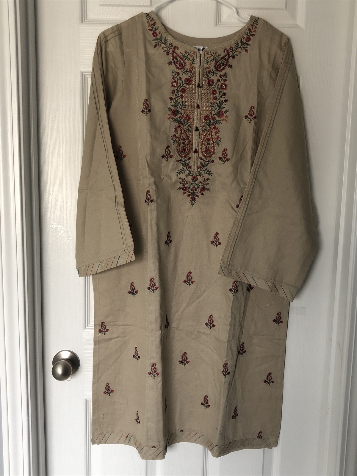 Women Embroidery Kurti Size-M Chest-20in Length-40in Color-light Brown