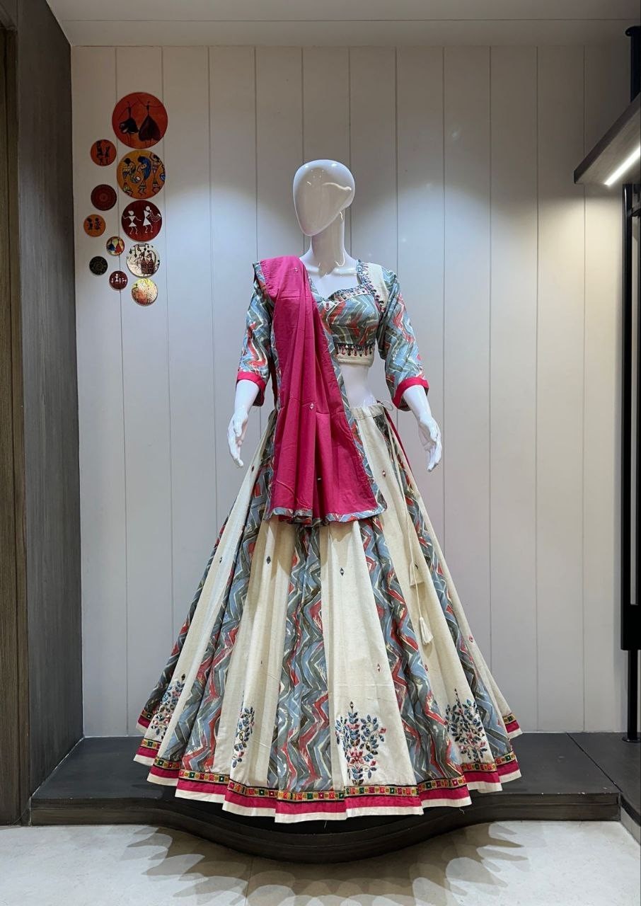 Beautiful Pure khadi cotton chaniya choli with heavy manual mirror work Choli