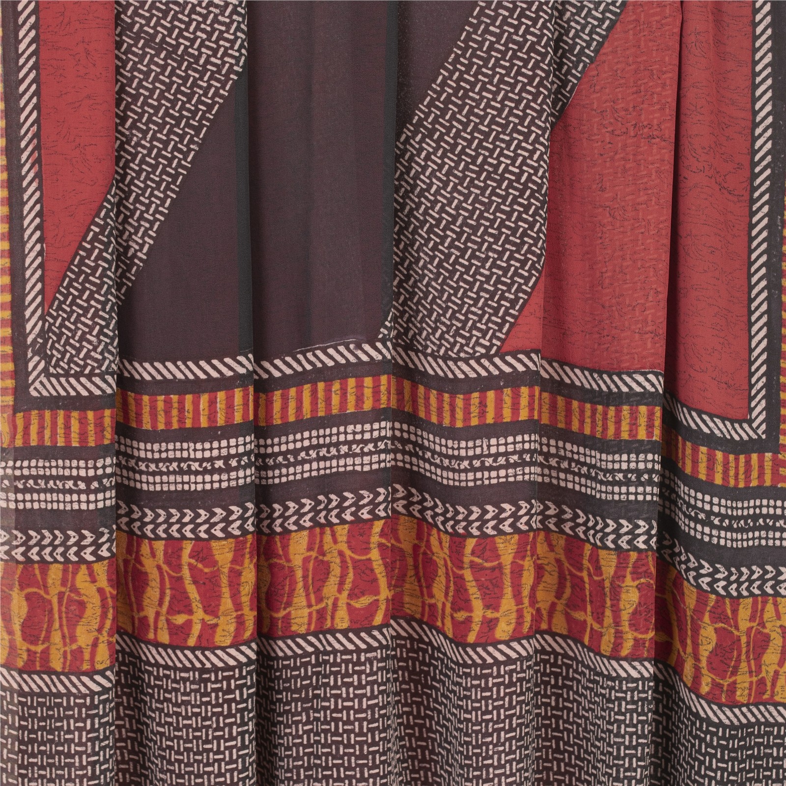 Sanskriti Vintage Red Sarees Pure Georgette Abstractprint Sari 5+Yd Craft Fabric