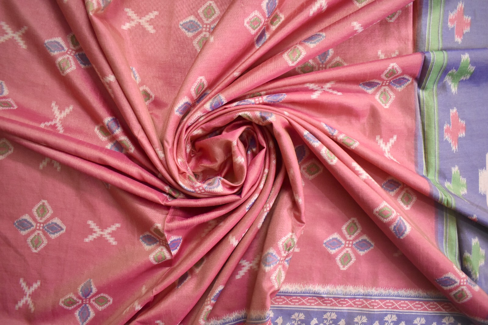FNC Vintage Saree Pink Sambhalpuri Hand Woven Ikat Printed Silk Sari Fabric 5YD