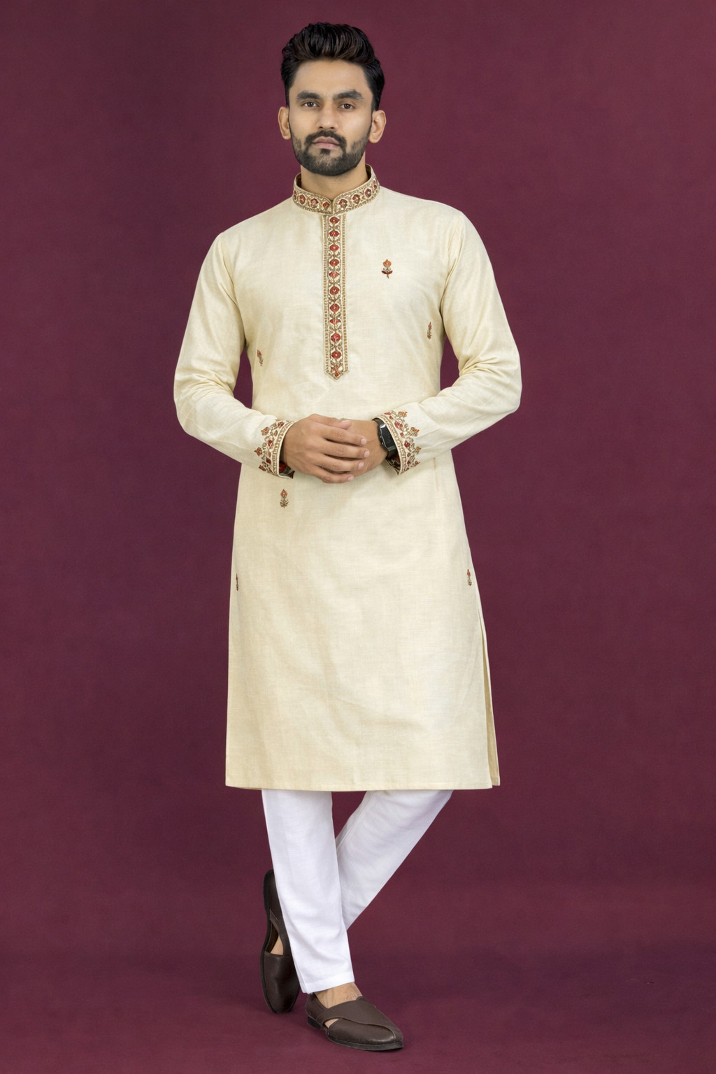 Mens Kurta Set Heavy Daman Multi Embroidery Gold Sequin Readymade Size 40 L