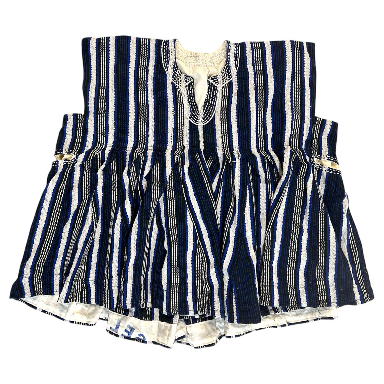 Northern Ghanaian Handwoven Batakari Fugu Smock Blue White Stripe