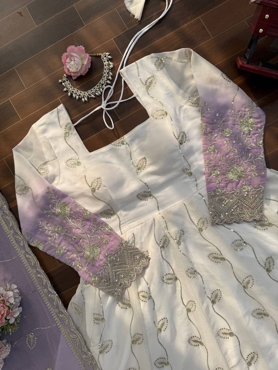 Latest New Star Georgette White Gown Bottom With Dupatta For Women & Girls