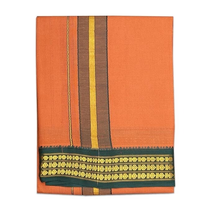 Cotton Colour Dhoti, Cotton 4 Meter Dhoti and 2.25 Meter Towel Set 9X5 Kavi