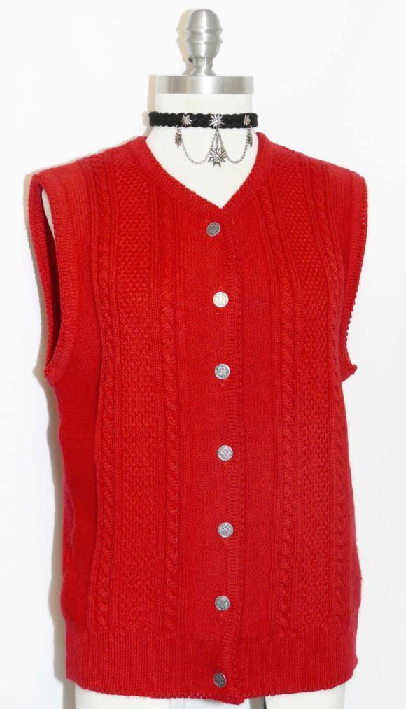 RED Loden WOOL Walk Coat VEST Sweater Jacket Women Knitted Winter WARM B37″ 6 S