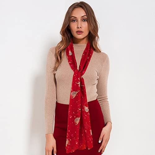 Scarfs for Women Lightweight Floral Birds Print Cotton Scarves and Wraps Red