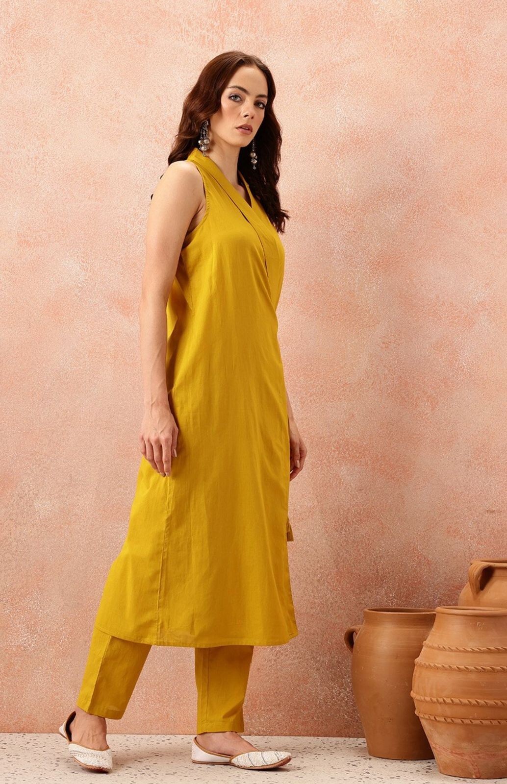 Women Plus Size Yellow Cotton Kurta Pant Set, Casual Wear Dress , SIZE Upto 10XL