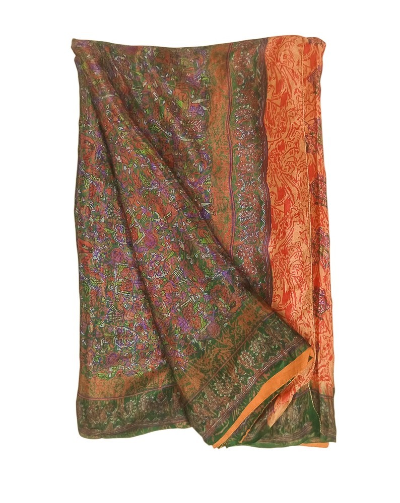 Women Silk Chiffon Peach Sari Floral Print Indian Wear Lightweight Sari PGS1879