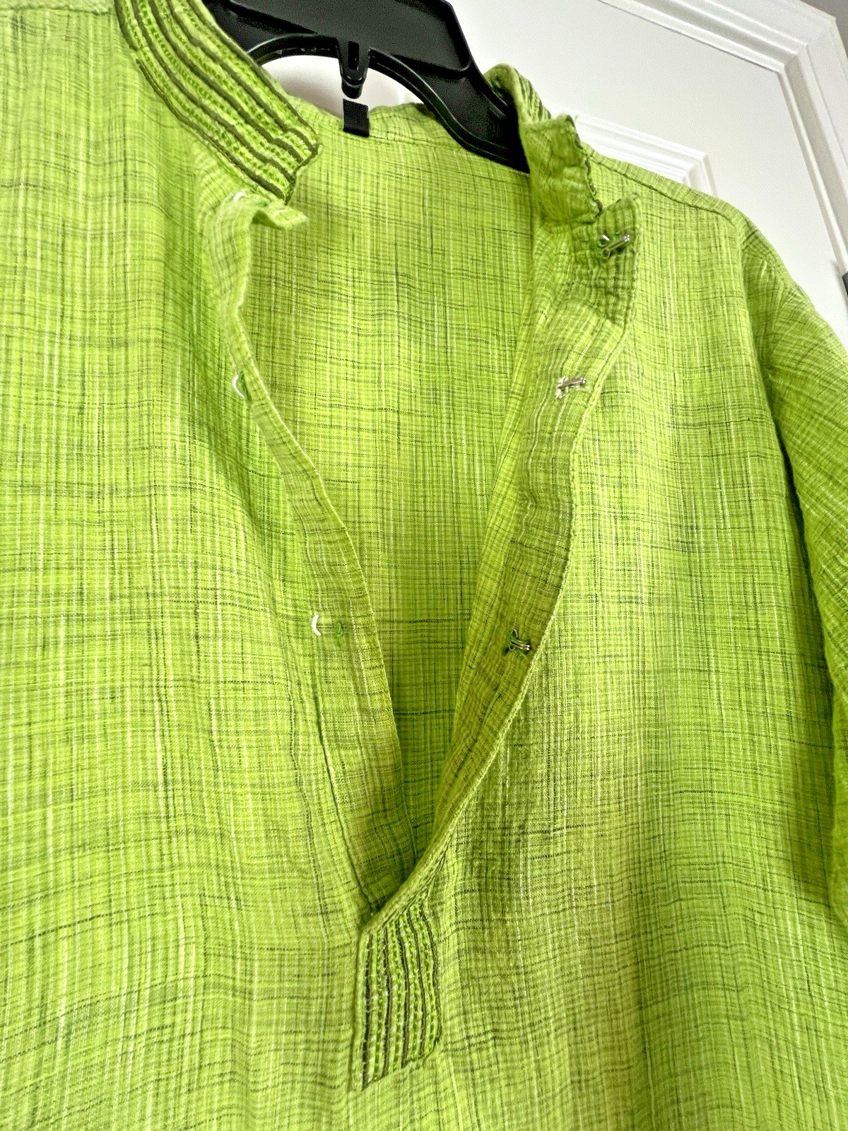 Vibrant Lime Green Kurta Linen Blend Long Sleeves Size 40 side slit