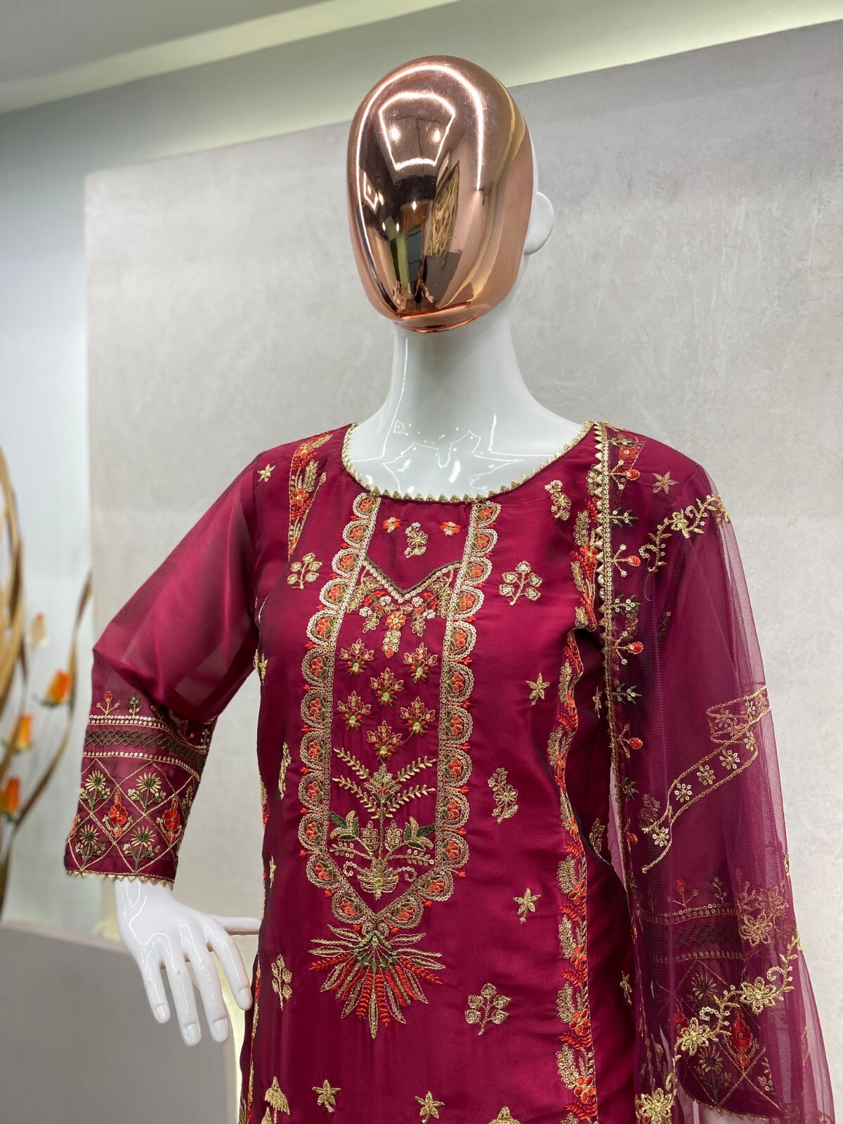 Rangoli Silk Full Stitched Designer Classic Wear Exclusive Top Pant Dupatta EB-Z
