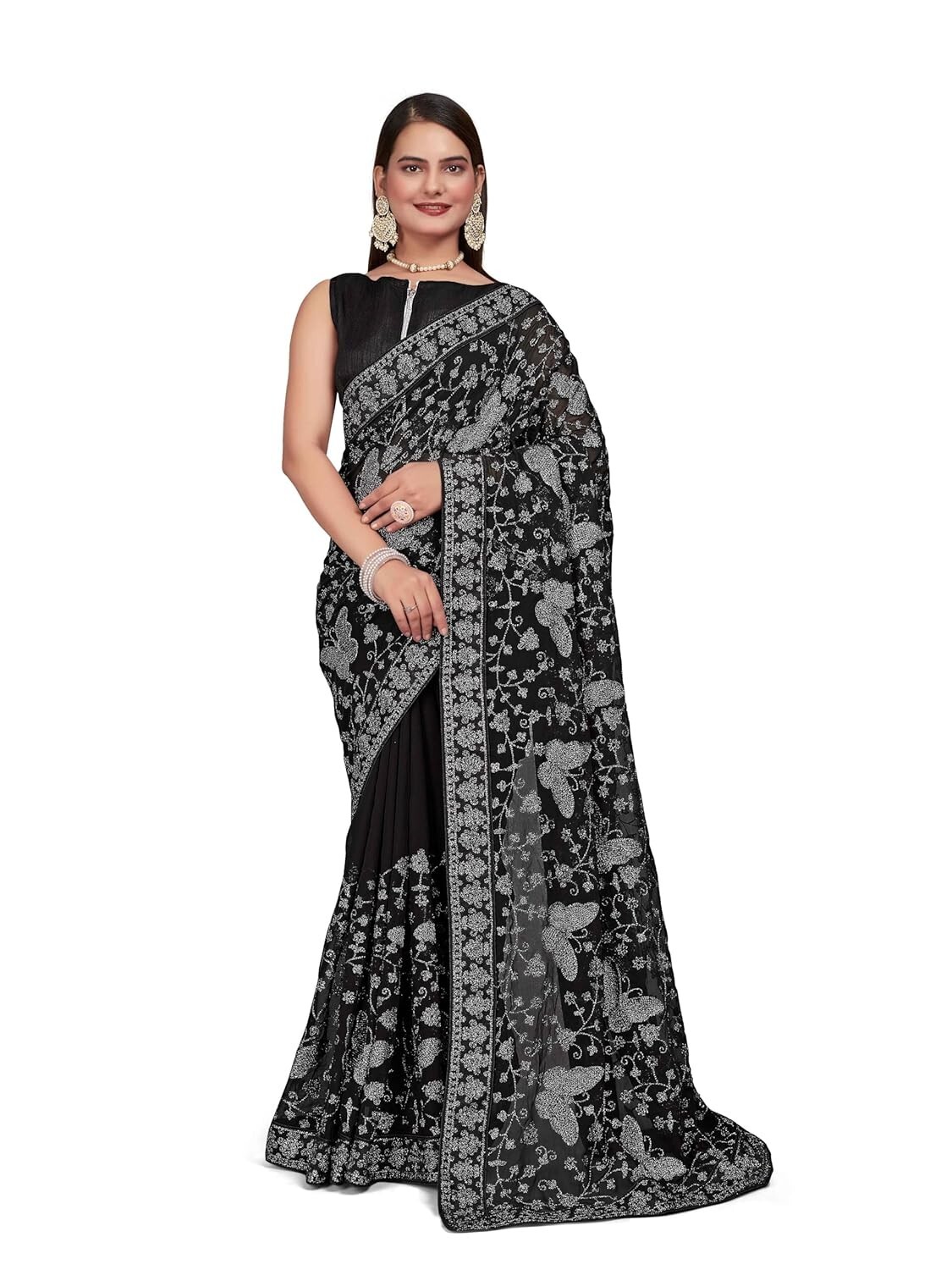 TRENDY EMBROIDERY SAREE WITH UNSTICH BLOUSE PIECE