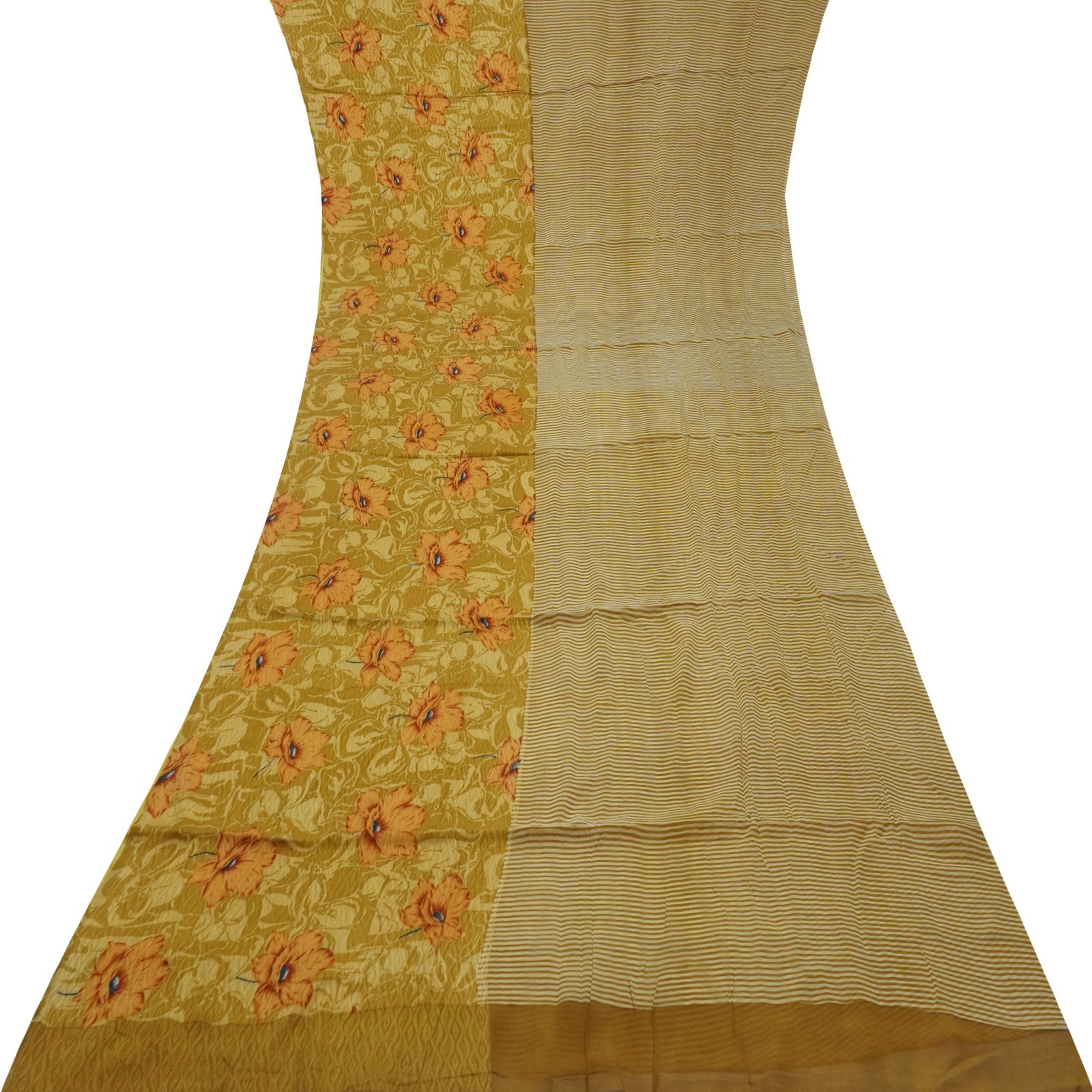 Vintage Brown Sarees 100% Pure Silk Georgette Printed Sari 5YD Soft Craft Fabric