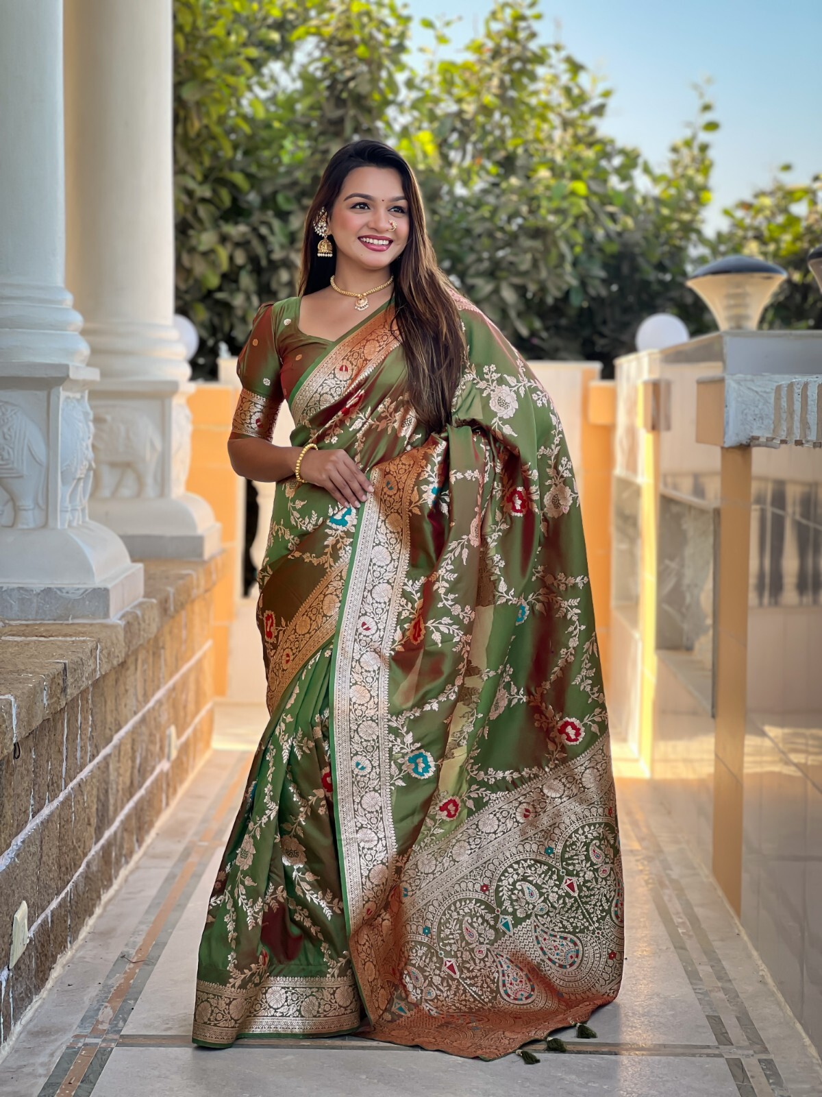 Silk Women Sari Designer Meenakari Weaving Indian Traditional Sari Soft Banarasi
