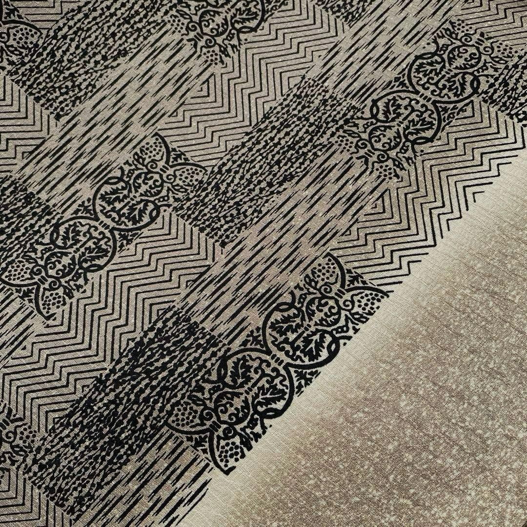 Silk Fukuro Obi Full Pattern Gray Beige Geometric Kimono Sash 440cm