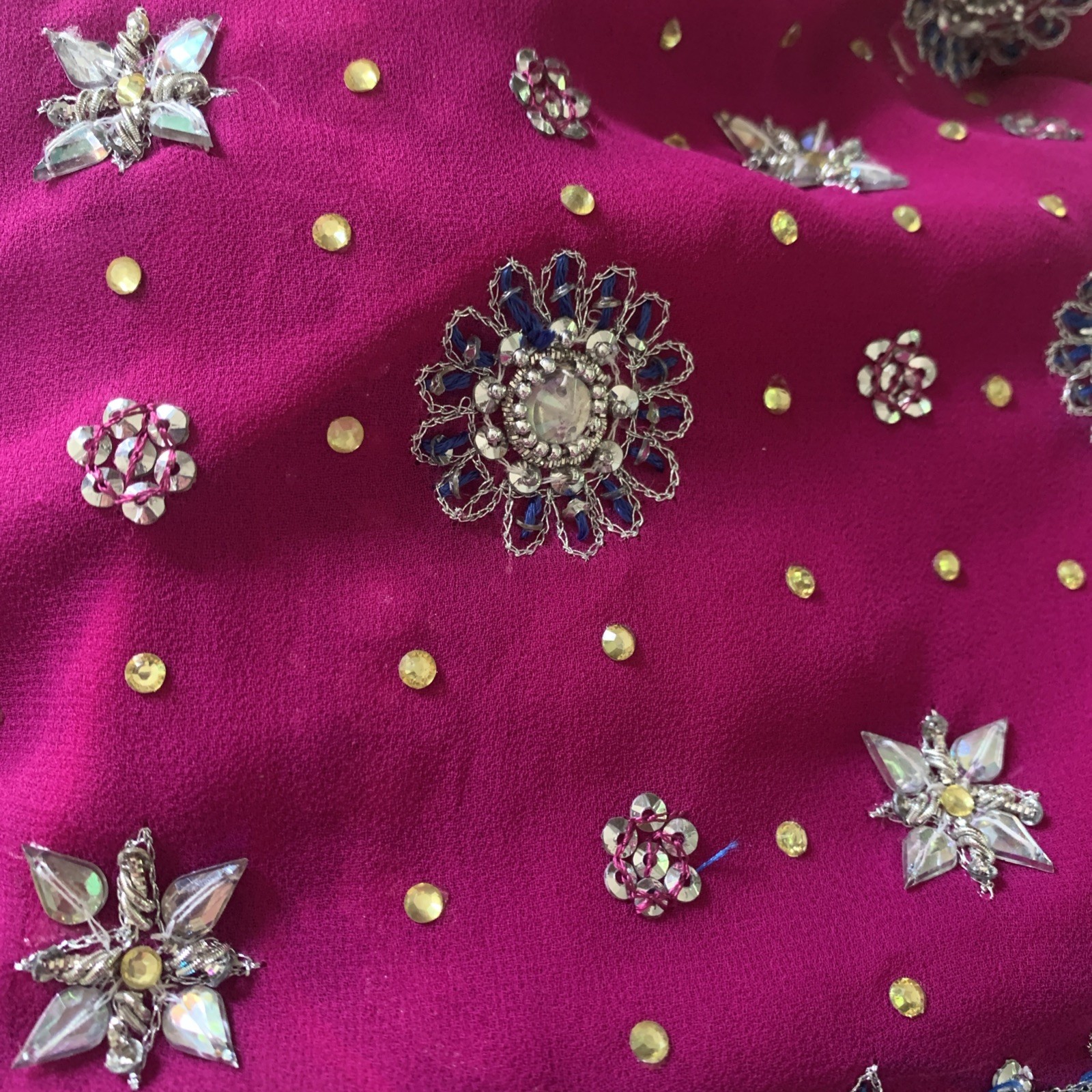 Sanskriti Vintage Indian Saree Georgette Hand Beaded Woven Fabric Ethnic Sari