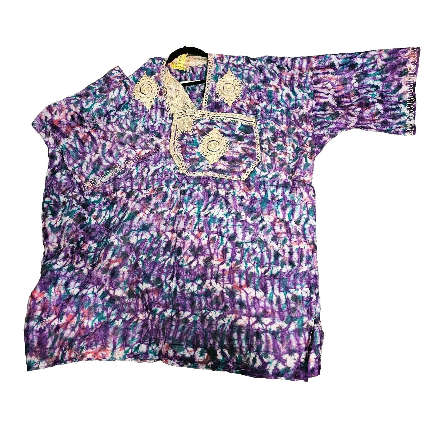 African Dashiki Shirt Purple Pink Blue White Tie Die Needlepoint Africa Allover