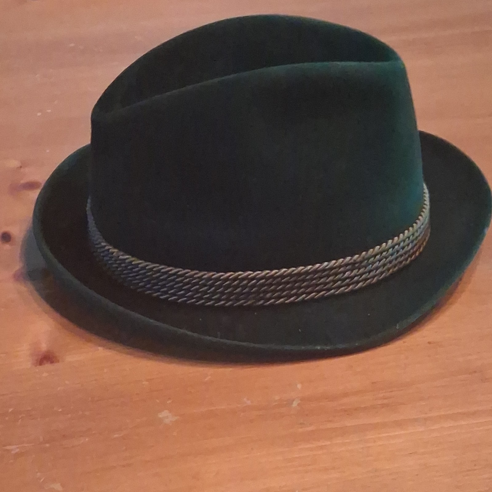 Vintage PC Habig Wien Austrian Tyrolean Hat Green Velour Fur Felt Sz 57 7 1/8