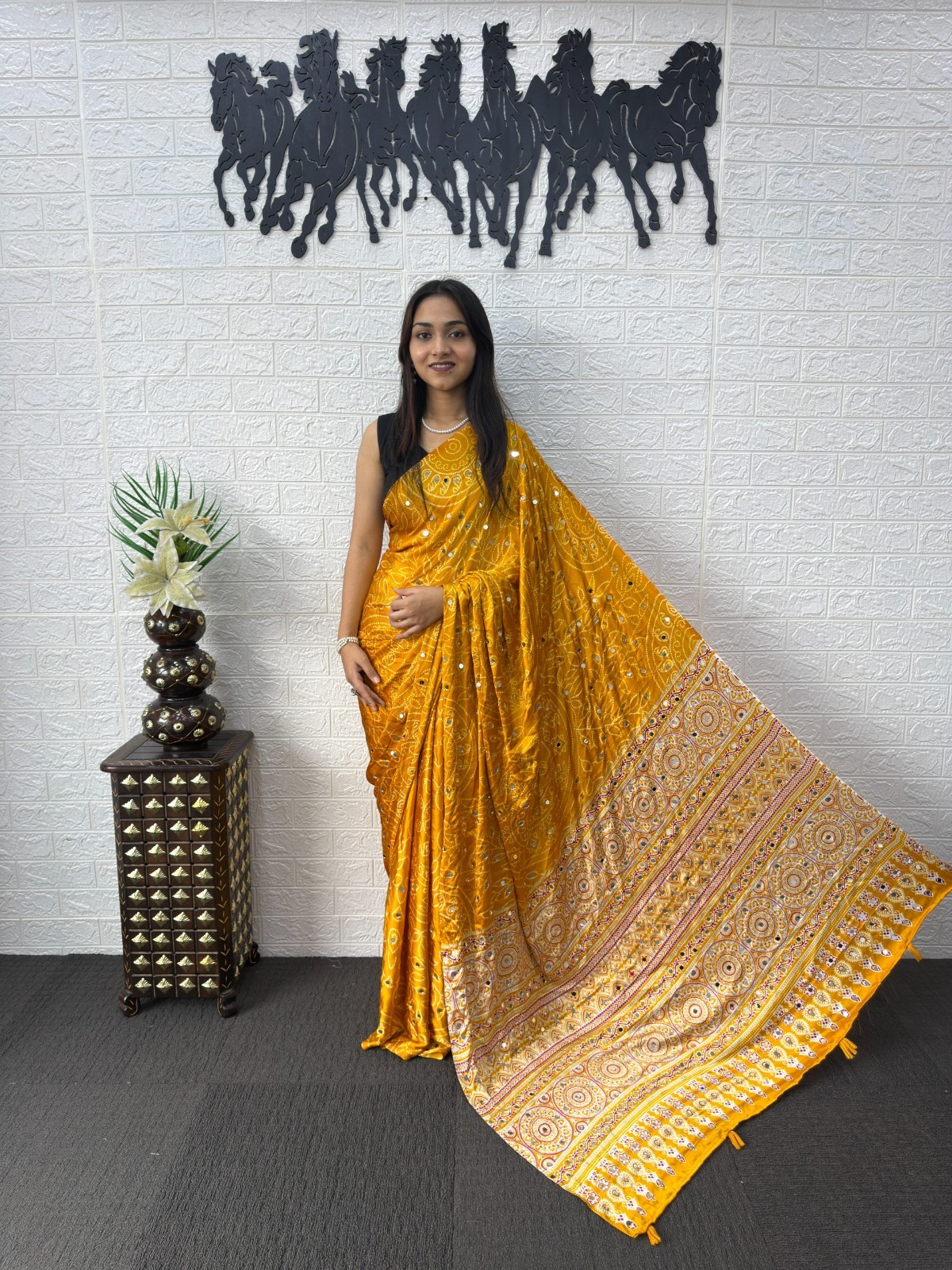 STEPNSHOP PREMIUM SAREE FESTIVAL WEAR JAPAN SATIN SILK WITH MIRROR WORK 23448