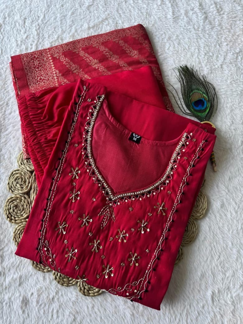 Indian Pakistani Chanderi Kurta Printed Kurti Designer Dress Women Tunic Tomato