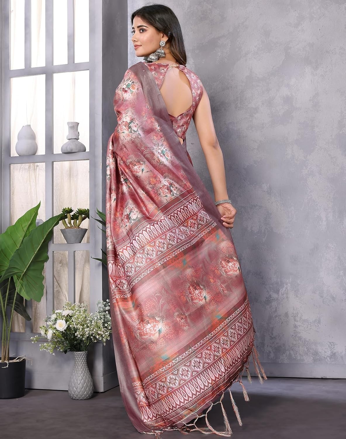 Women’s Plain Digital Print Art Silk Cotton Saree