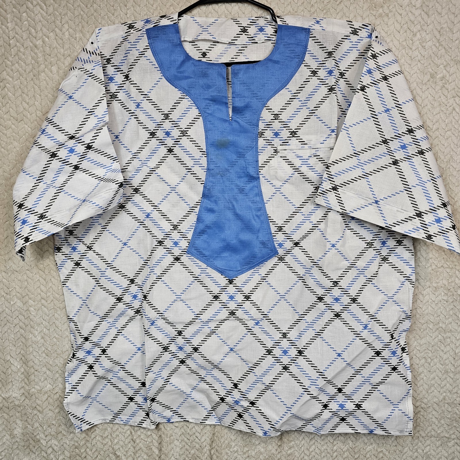 Dashiki Mens Top African Linen Multicolor Blue White