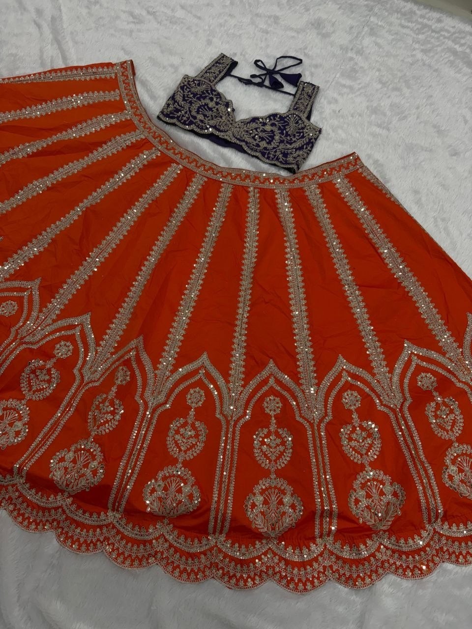 Indian Designer Silk Orange Lehenga Choli With Dupatta For Wedding Wear