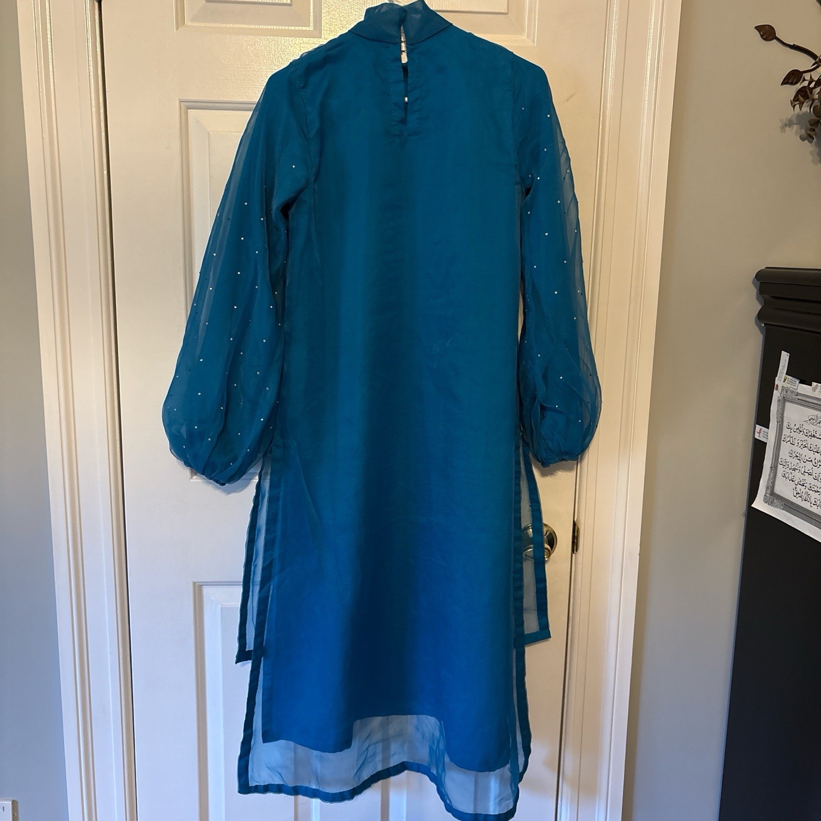 Maria B Luxury 3 Piece Blue Embroidered High-Low Kurti Trouser Dupatta Suit XS