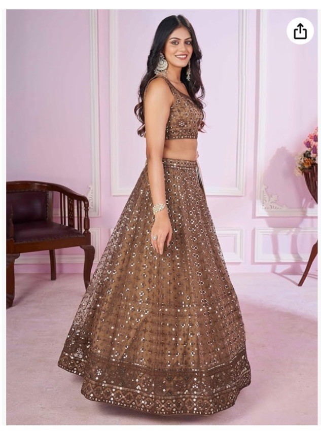 Lehenga Choli Fancy Dupatta Sequins Skirt Top Scarfs Brown Rustic See Measure