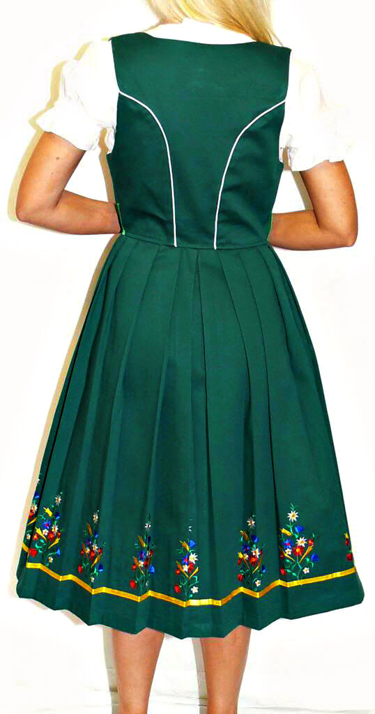 Sz 4 XS German Bavarian DIRNDL Dress Green Long Waitress Oktoberfest EMBROIDERED