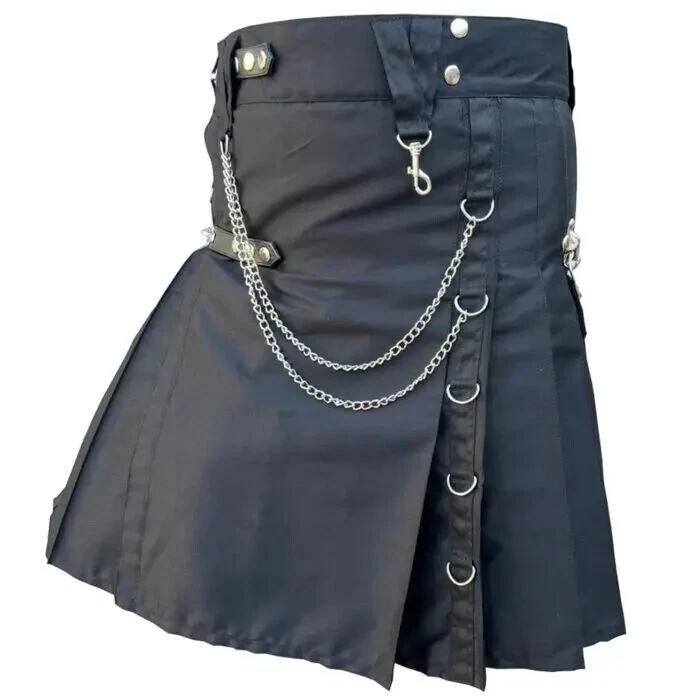 Black Stud Tactical kilt Men,s Gothic Utility Kilt For Men