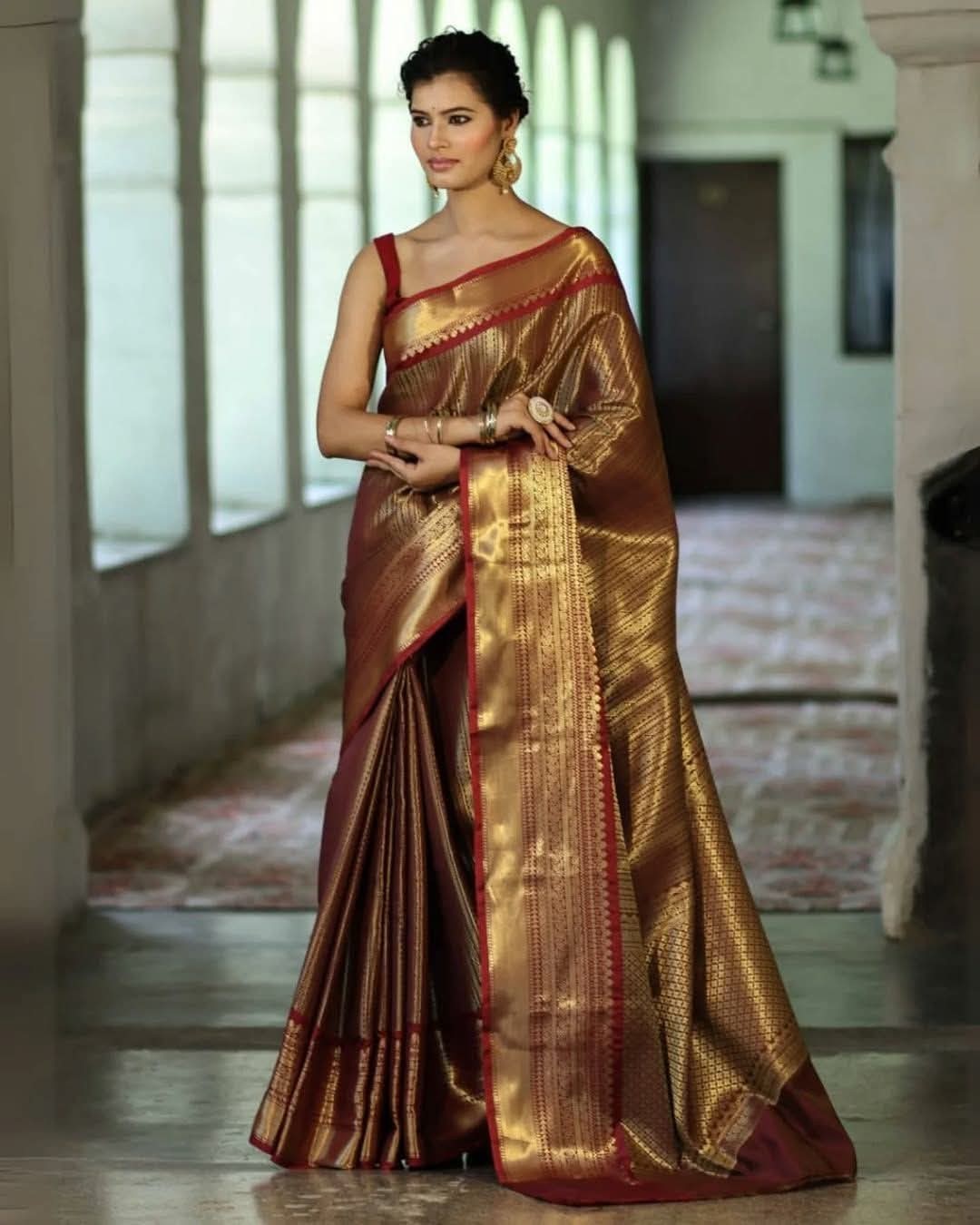 Designer Banarasi Tissue Silk Sarees with a Contrast Blouse for party wear