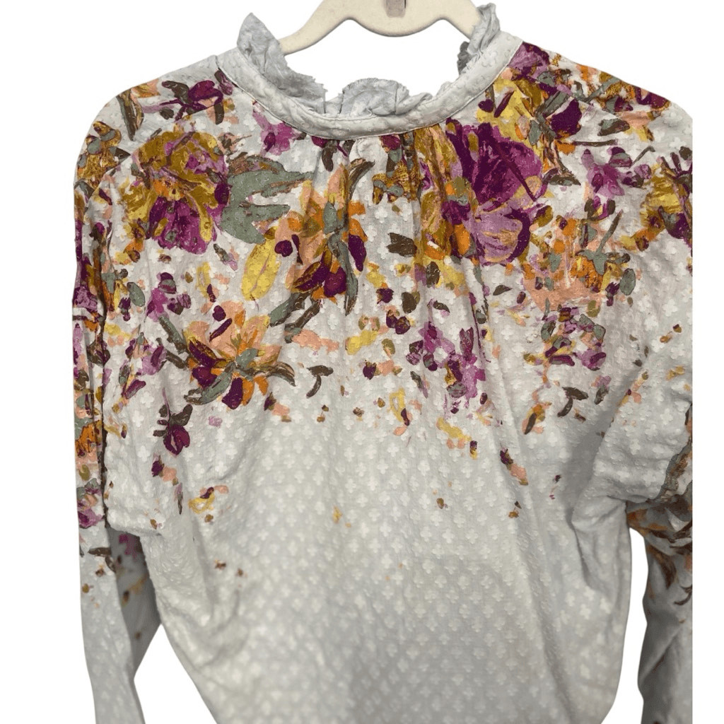 Pilcro Anthropologie Tavi Cream Floral Embroidered Boho Blouse Size Small