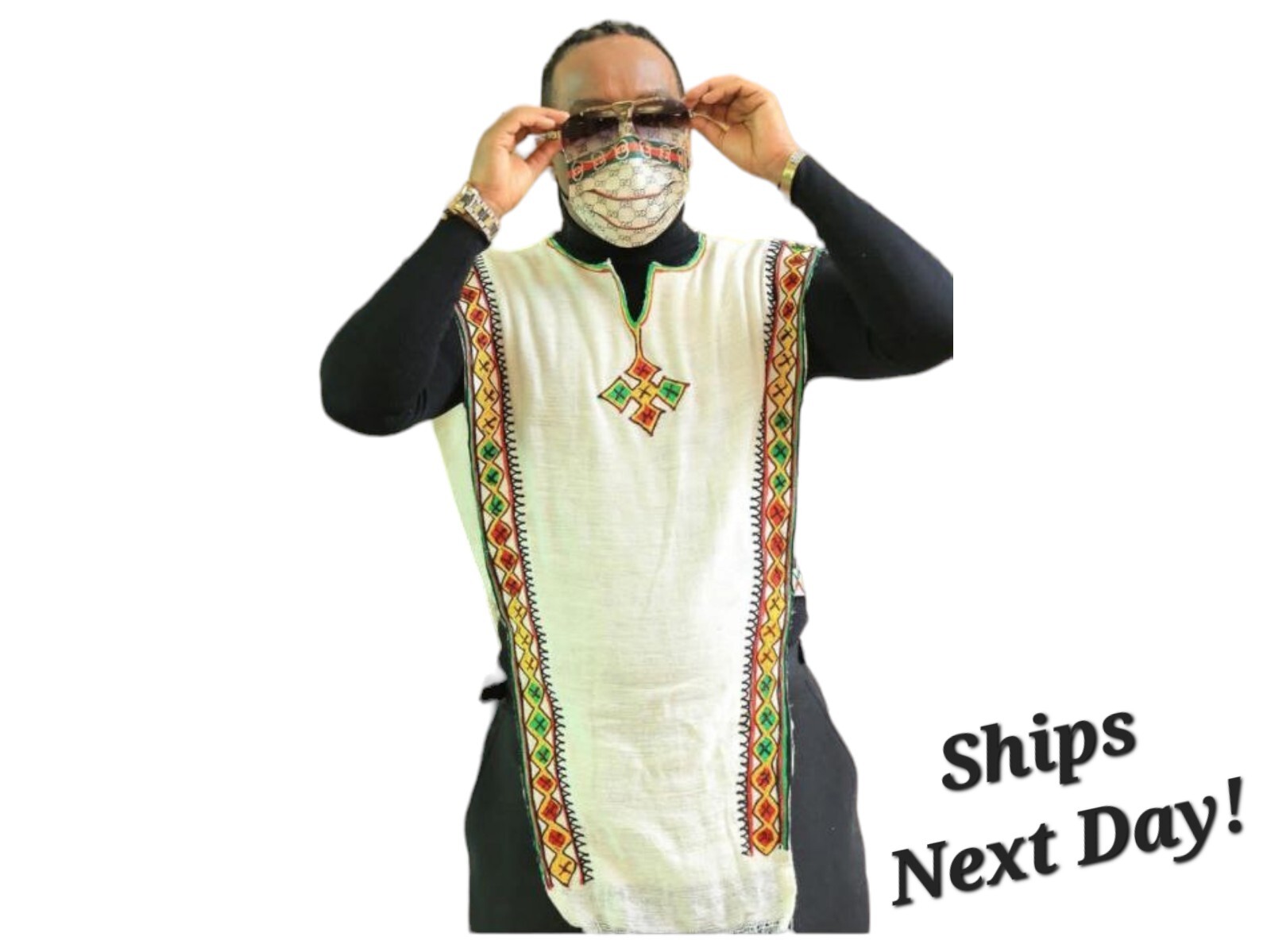 Ethiopian Traditional Embroidered Men’s Shirt Unique Fetele Handmade Top