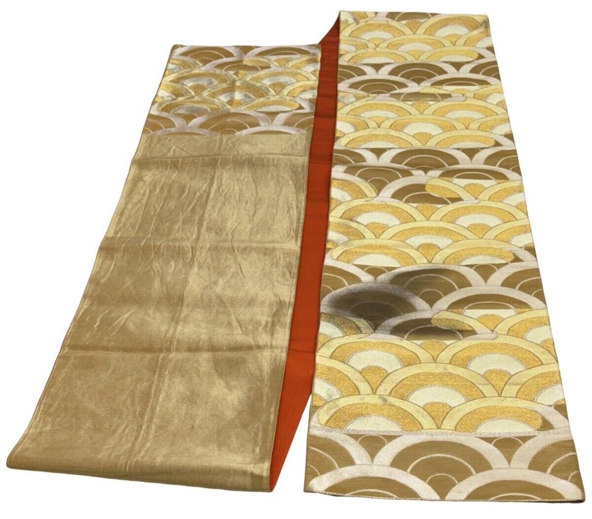 Japanese Vintage Kimono Fukuro Obi silk Gold Embroidery expensive Dirt 162x11in