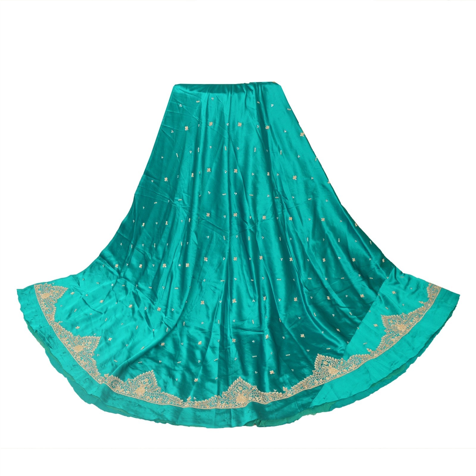 Sanskriti Vintage Blue Long Lehenga Satin Silk Hand Embroidered Zardozi Unstitch