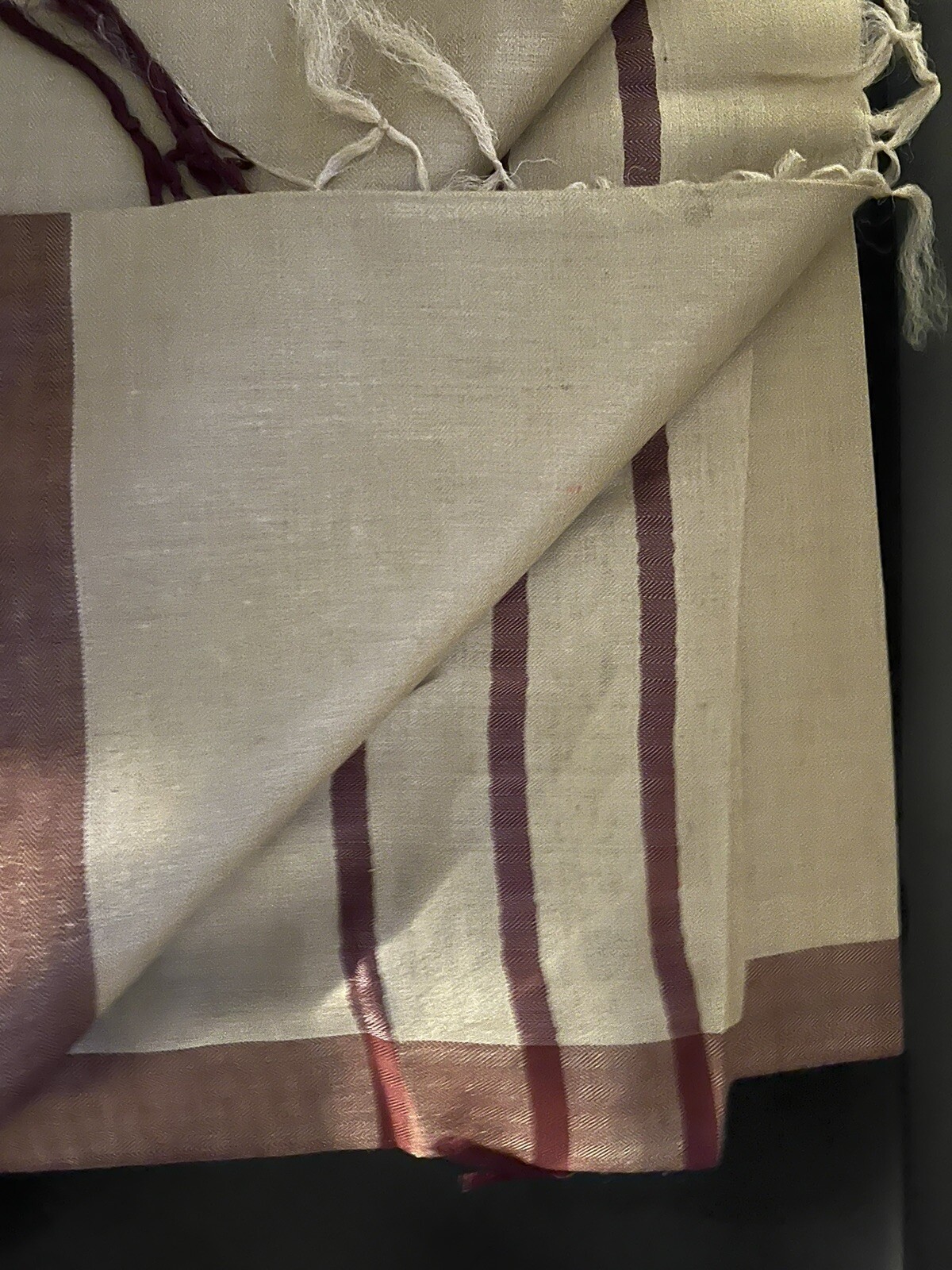 NWT FabIndia style Handloom Tussar soft Silk Saree sari Wine 🍷 / Ivory Pick 1