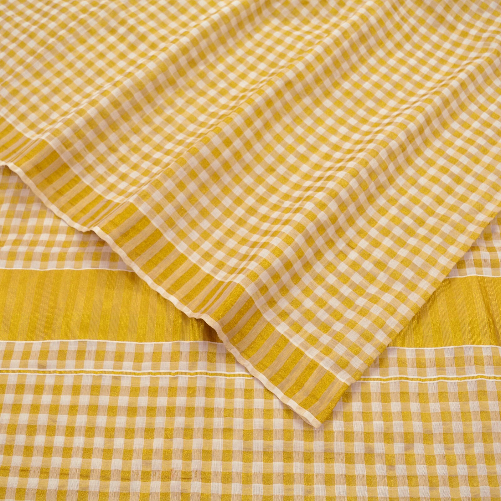 Indian Vintage Heavy Sari Off-White Woven South Sarees Pure Cotton Zari 5Yd