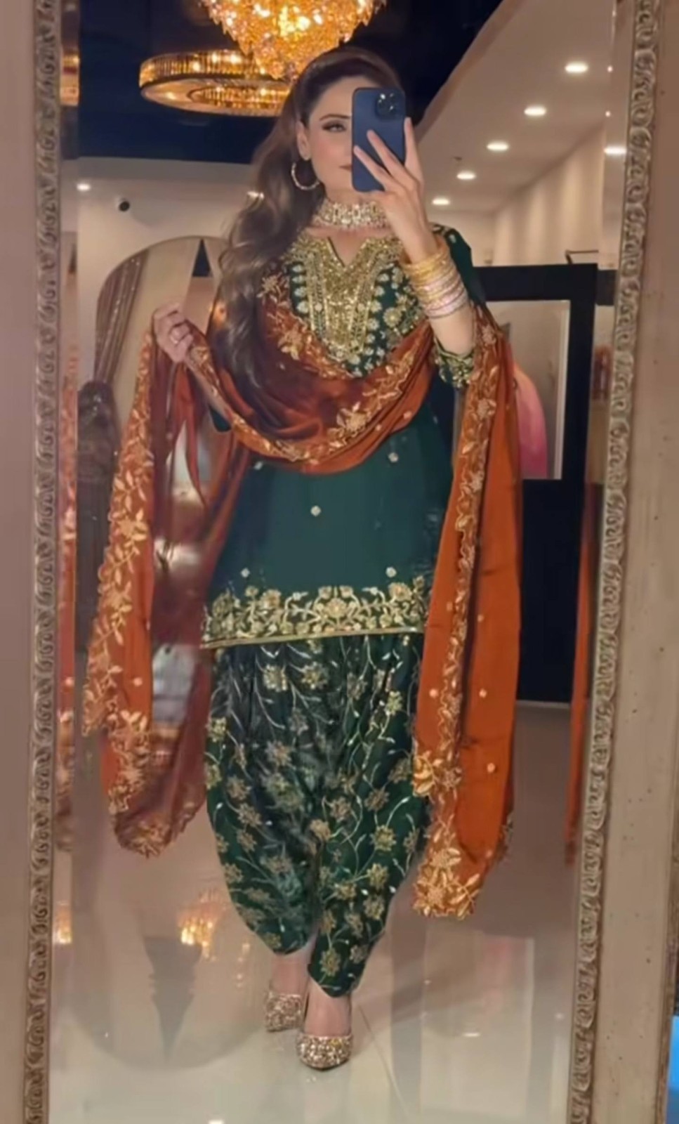 Party Wear Green Heavy Chinon Top Dhoti With Dupatta For Festival Wear