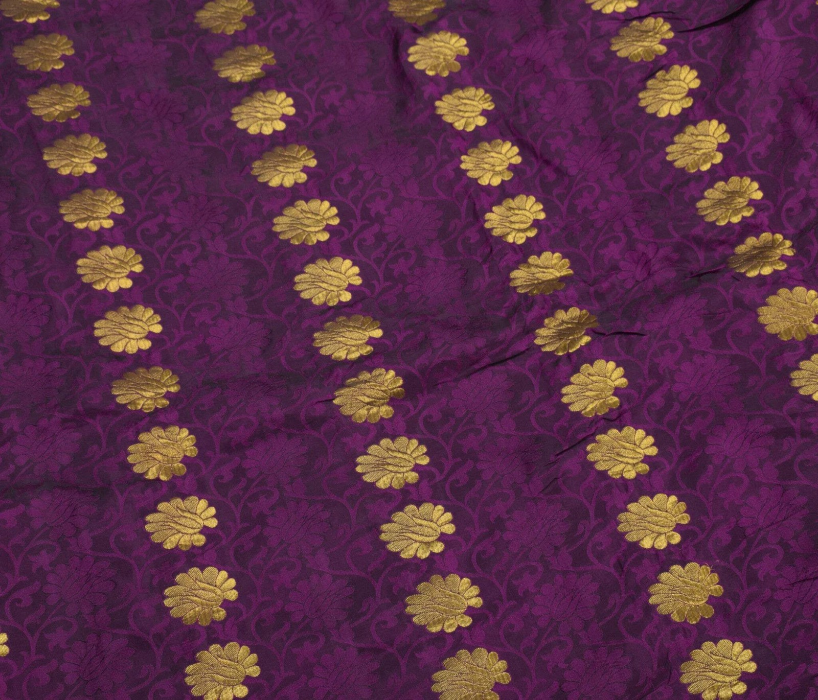 Sushila Vintage Purple Gold Jacquard Banarasi or Kanjivaram Art Silk Sari Fabric