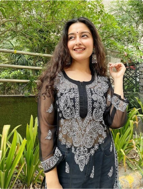 kurti Chikankari for women black kurti soft georgette fabric kurti without inner